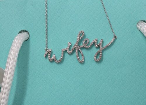 14k White Gold And Diamond “Wifey” Nameplate Pendant Necklace