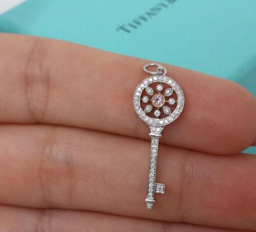 Tiffany & Co Pink Diamond Kaleidoscope Key Pendant Necklace .35ct Platinum