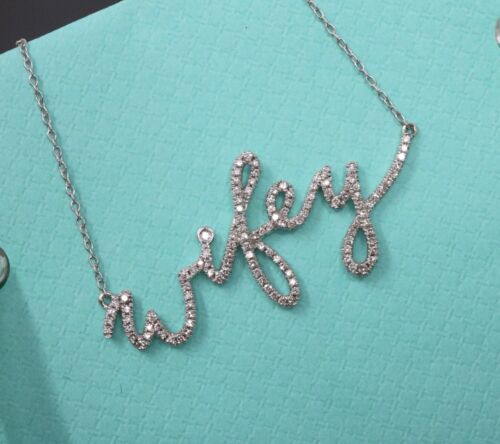 14k White Gold And Diamond “Wifey” Nameplate Pendant Necklace