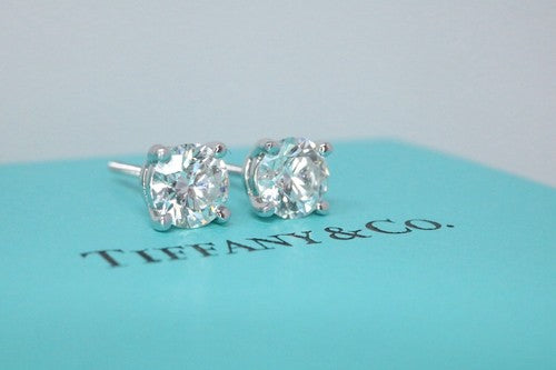Tiffany & Co Platinum Round Brilliant Cut Diamond Stud Earrings .70ct