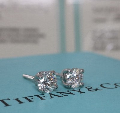 Tiffany & Co Platinum Round Brilliant Cut Diamond Stud Earrings .79ct