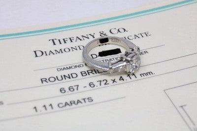Tiffany & Co Round Diamond Engagement Ring 1.56ctw Three Stone Baguett