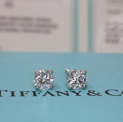 Tiffany & Co Platinum Round Brilliant Cut Diamond Stud Earrings .79ct