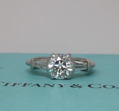 Tiffany & Co Round Diamond Engagement Ring 1.56ctw Three Stone Baguett