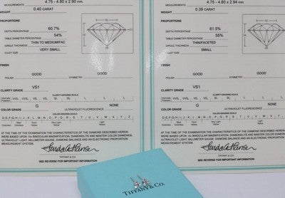 Tiffany & Co Platinum Round Brilliant Cut Diamond Stud Earrings .79ct