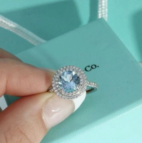 Tiffany & Co Soleste Diamond & Aquamarine Engagement Ring