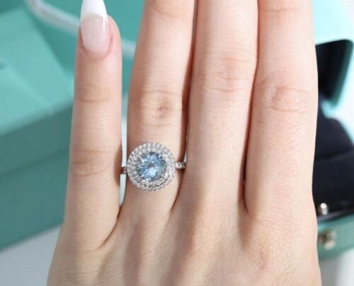 Tiffany & Co Soleste Diamond & Aquamarine Engagement Ring
