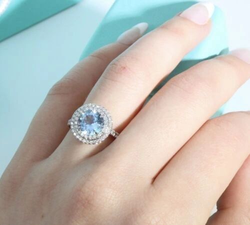Tiffany & Co Soleste Diamond & Aquamarine Engagement Ring