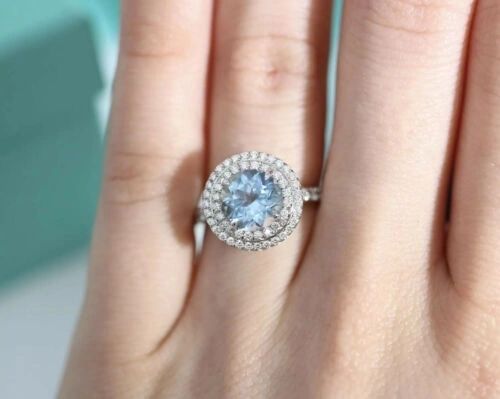Tiffany & Co Soleste Diamond & Aquamarine Engagement Ring