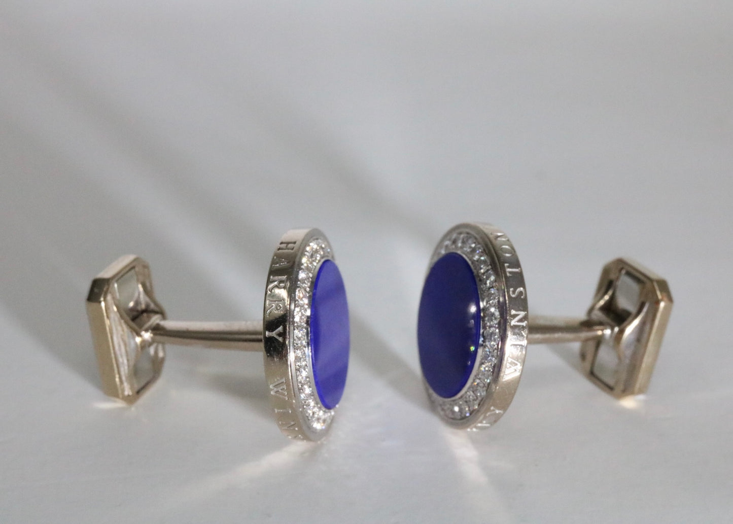 HARRY WINSTON LAPIS LAZULI DIAMOND CUFFLINKS IN 18K WHITE GOLD