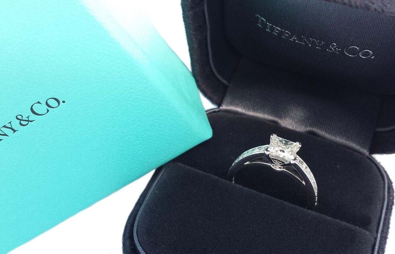 Tiffany & Co Princess Cut .81ct Diamond Engagement Ring Platinum E VS1