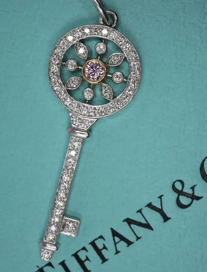 Tiffany & Co Pink Diamond Kaleidoscope Key Pendant Necklace .35ct Platinum