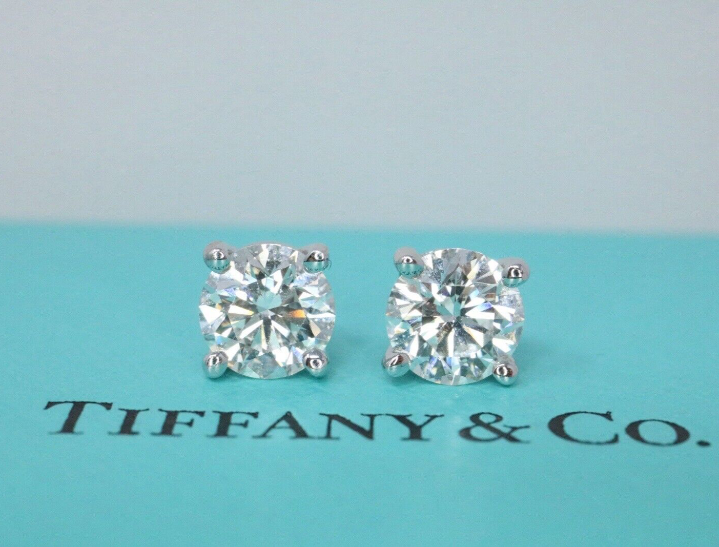 Tiffany & Co Platinum Round Brilliant Cut Diamond Stud Earrings .70ct