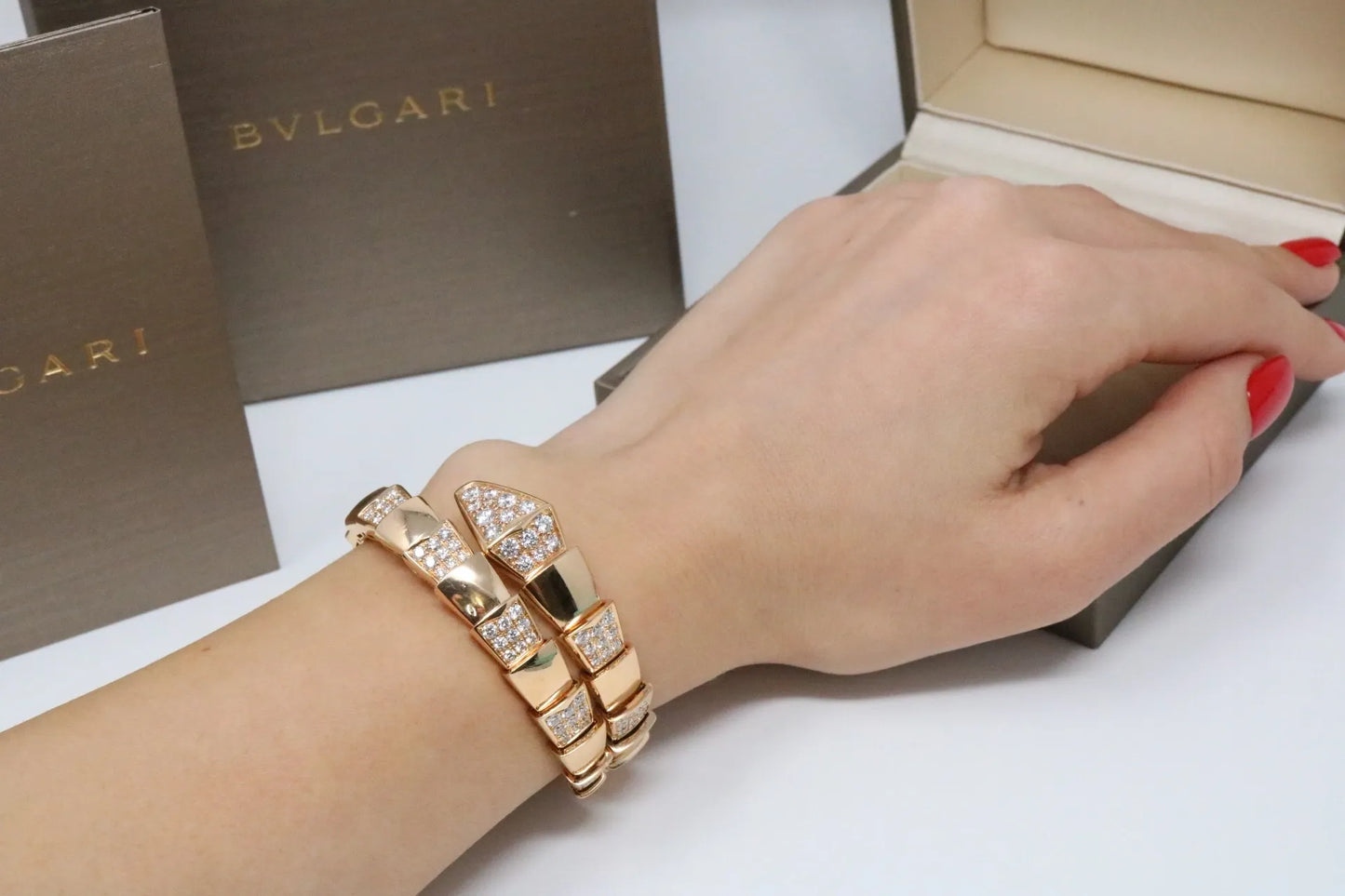 Bvlgari Serpenti Viper 5.00ct Diamond Bracelet Medium Rose Gold 345211