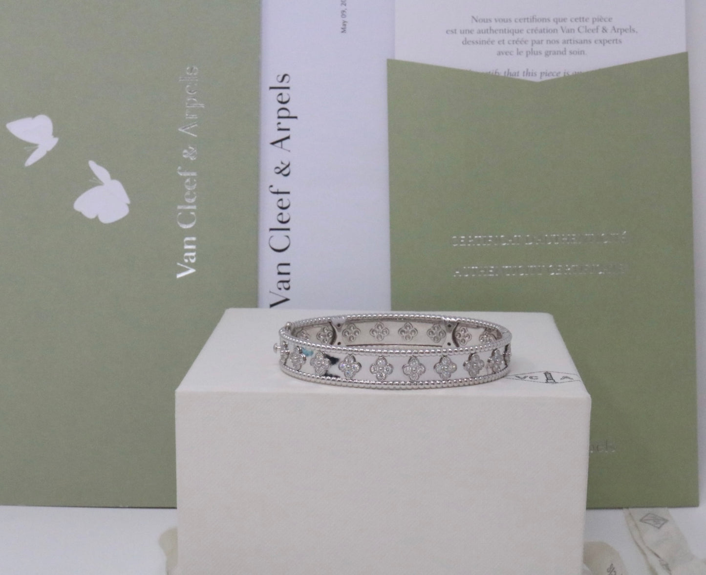 Van Cleef & Arpels Perlee 1.79CT White Gold Diamond Bangle Bracelet