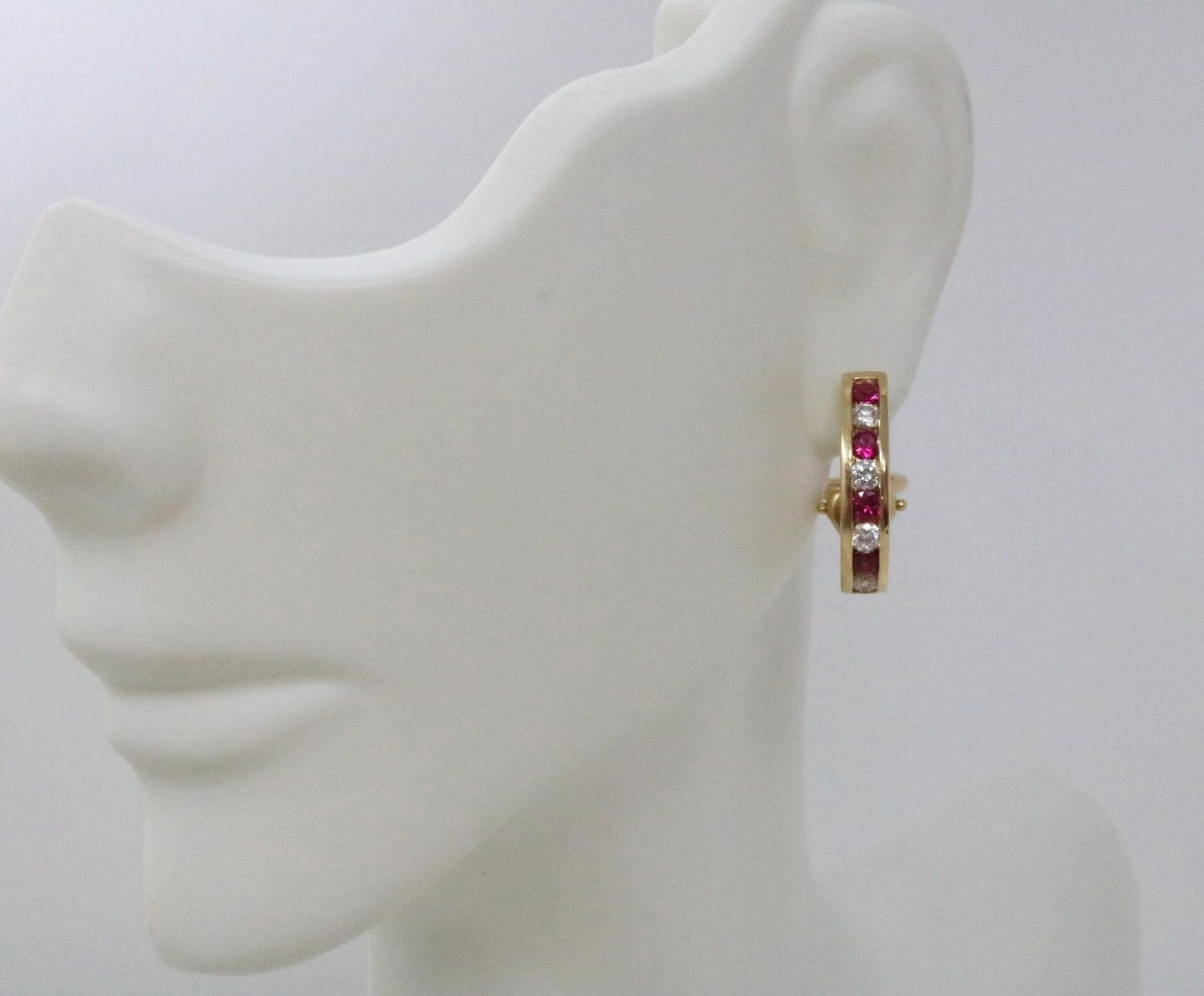 Tiffany & Co Ruby Diamond Channel Hoop Earrings 18k Yellow Gold