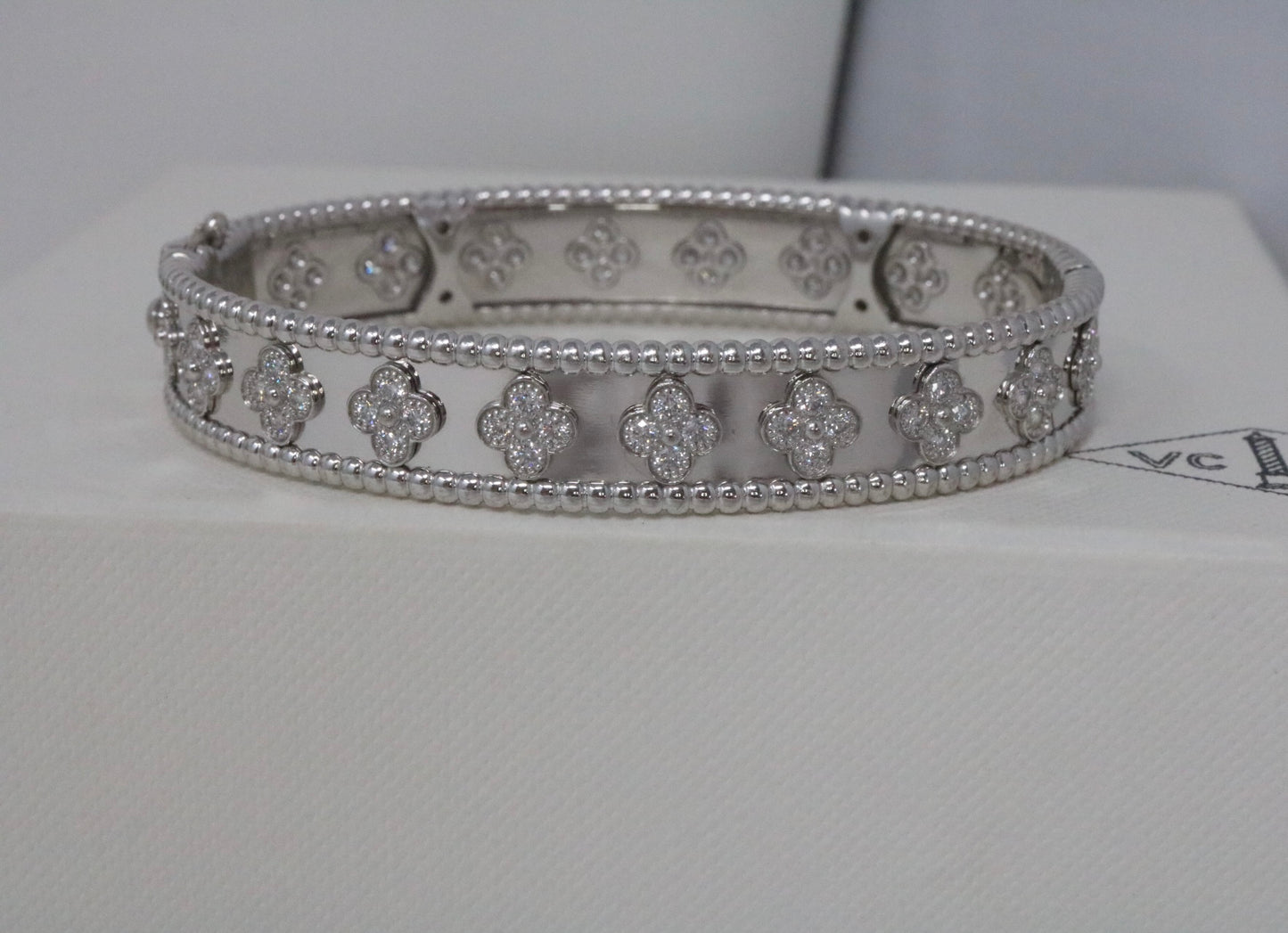 Van Cleef & Arpels Perlee 1.79CT White Gold Diamond Bangle Bracelet