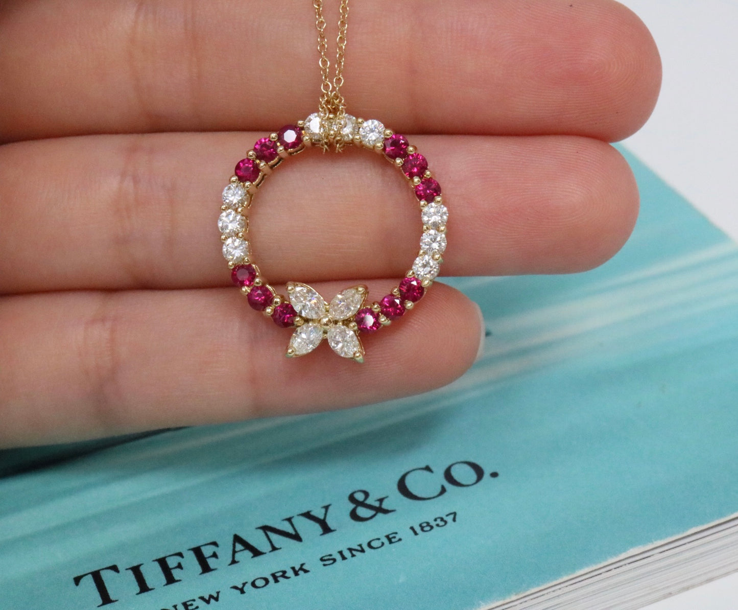 Tiffany & Co Victoria 1.37ctw Ruby & Diamond Pendant Necklace