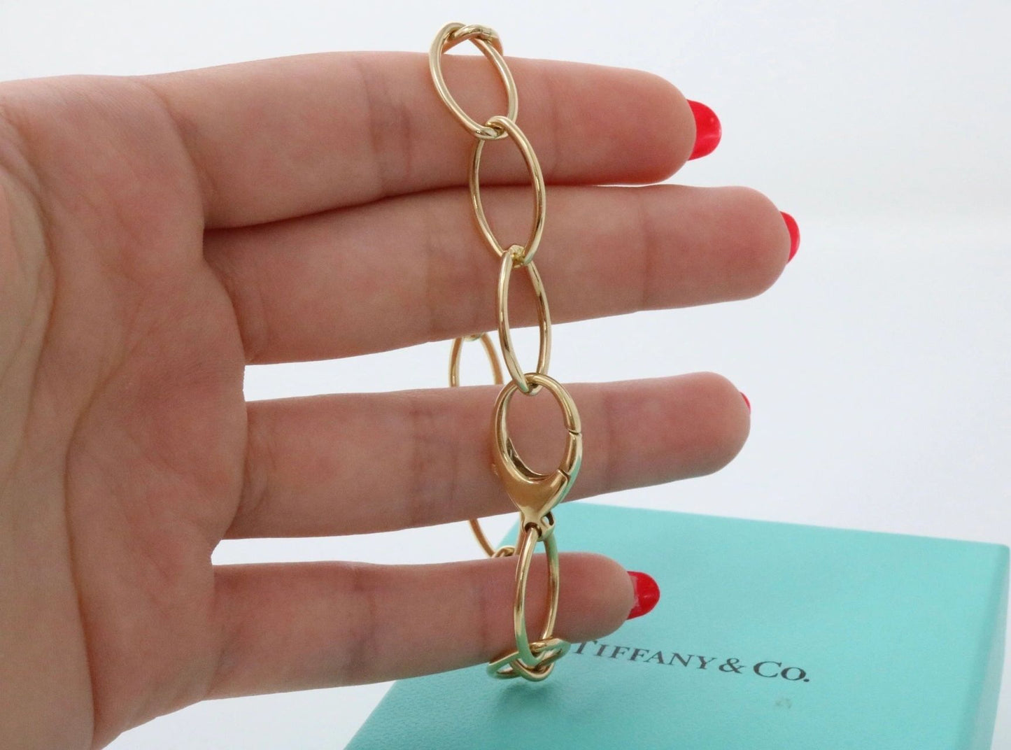 Tiffany & Co 18K Yellow Gold Marquise Oval Shape Link Charm Bracelet