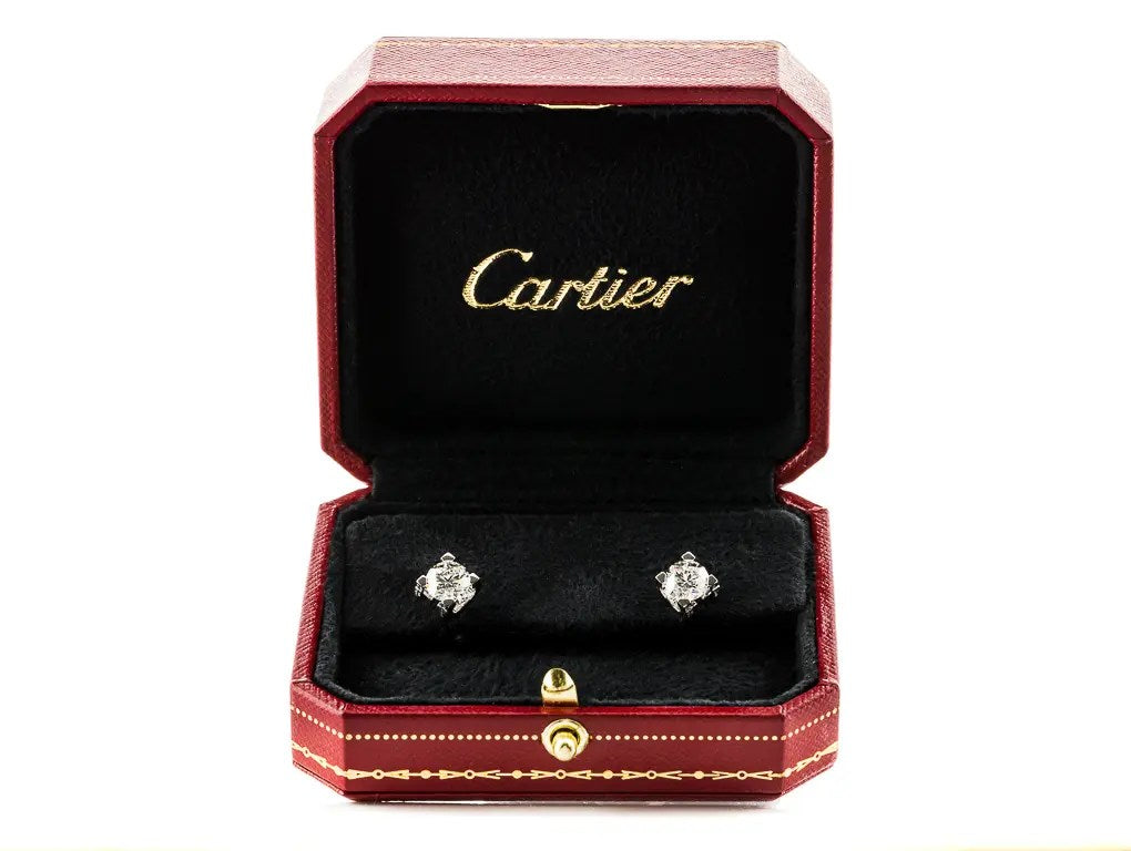 Cartier C de Cartier Diamond Stud Earrings 1.00ct G/VVS1 18K White Gold