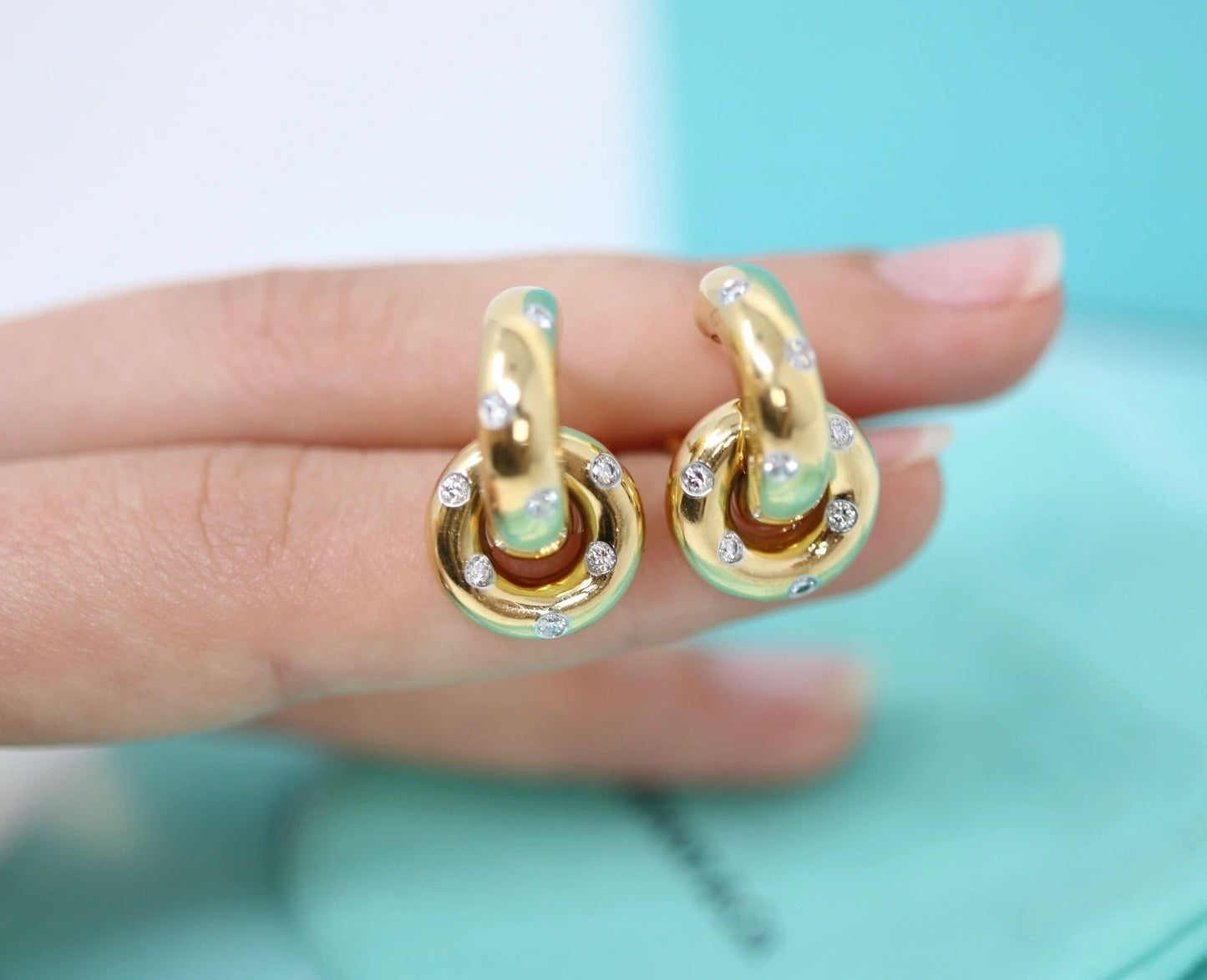 Tiffany & Co Etoile 18K Gold Platinum .64CT Diamond Tiffany & Co Etoile 18K Gold Platinum .64CT Diamond Hoop Earrings