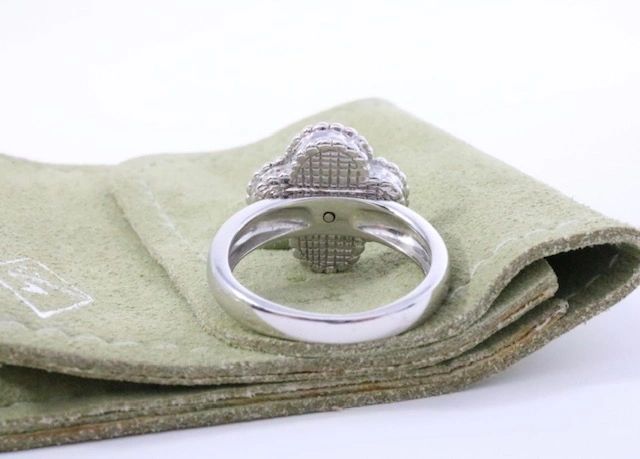 Van Cleef & Arpels Vintage Alhambra 18k White Gold Diamond Turquoise Ring