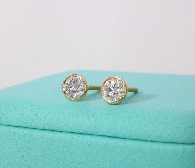 Tiffany & Co Elsa Peretti Diamond Stud Earrings 18K Gold
