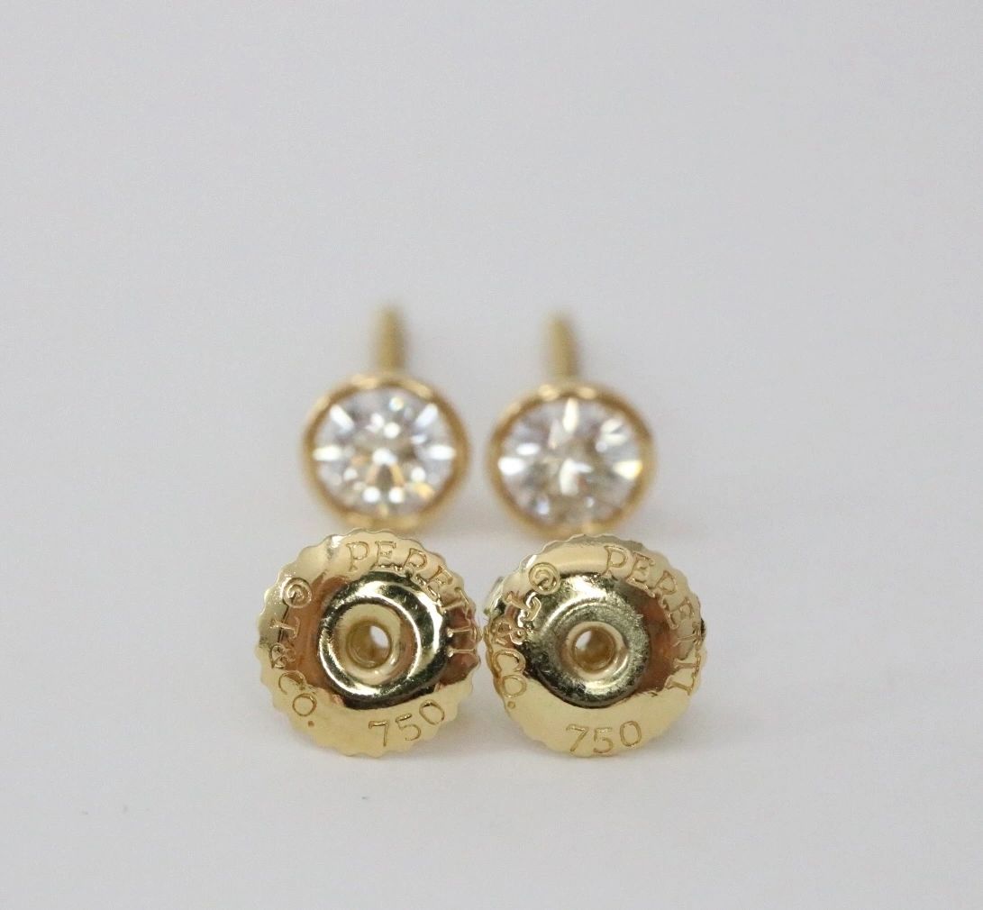 Tiffany & Co Elsa Peretti Diamond Stud Earrings 18K Gold
