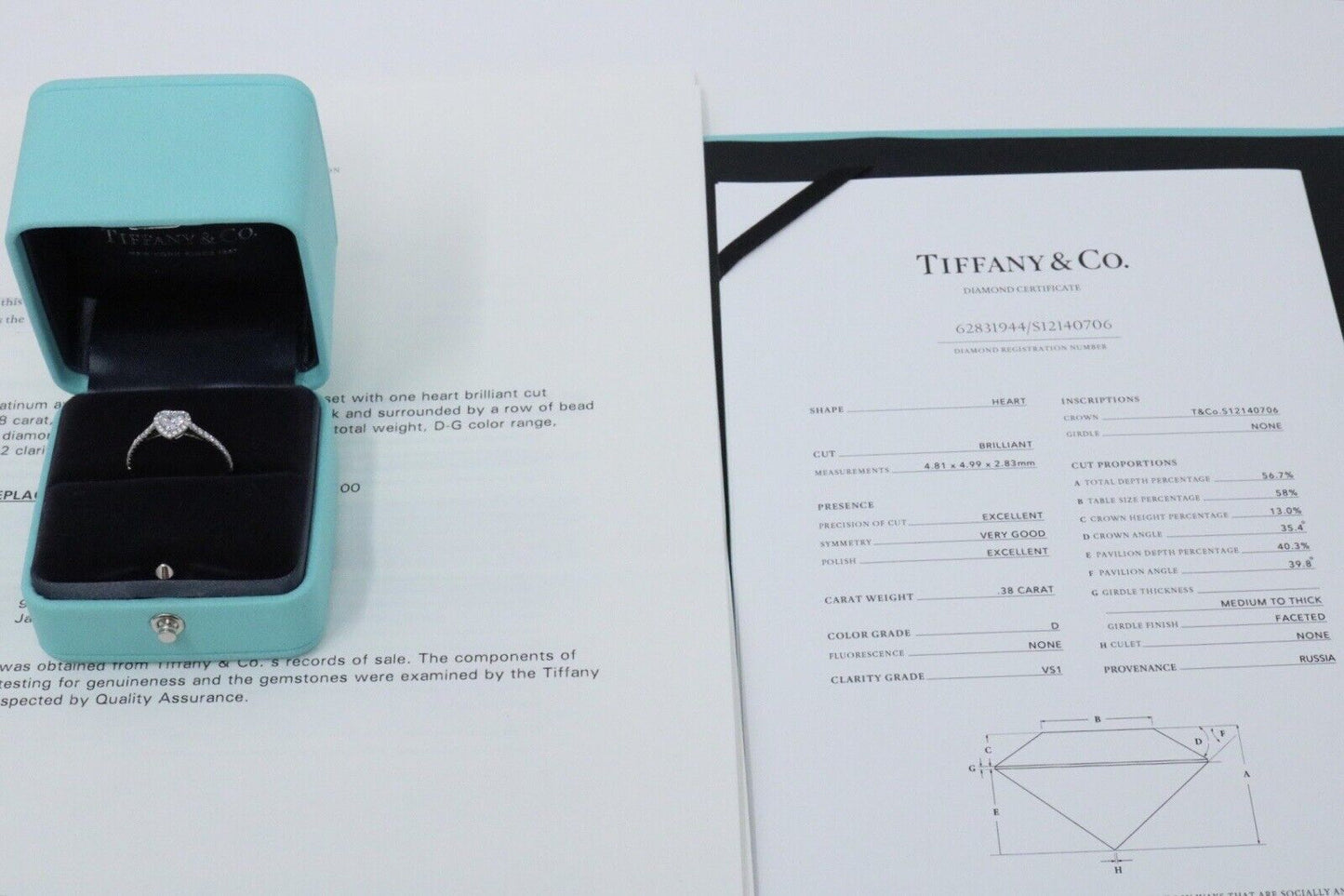 Tiffany & Co Soleste Platinum Heart Diamond Engagement Ring .60ctw VS1/D