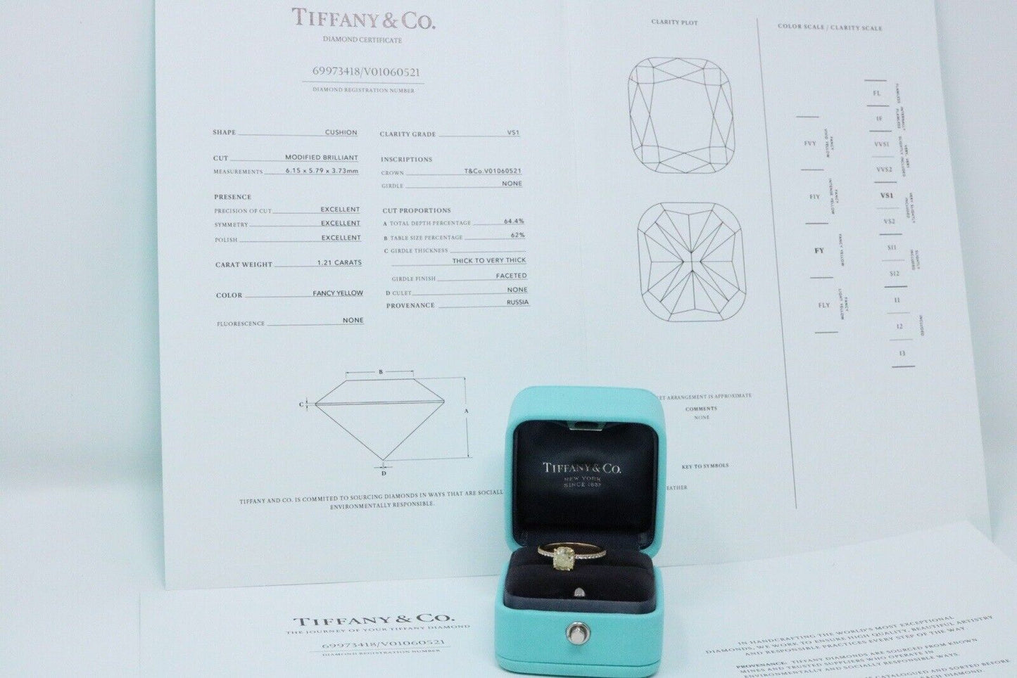 Tiffany & Co Solitaire True 1.61ct Engagement Ring Fancy Yellow Diamond 18K