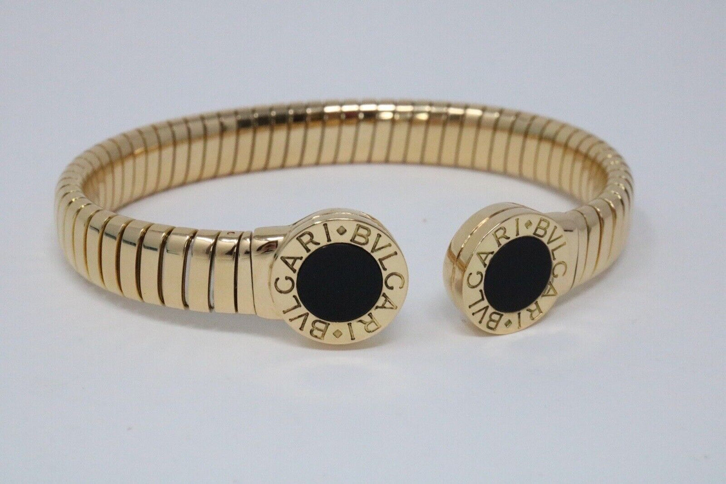 Bvlgari Tubogas Cuff Bangle Bracelet 18K Yellow Gold And Onyx