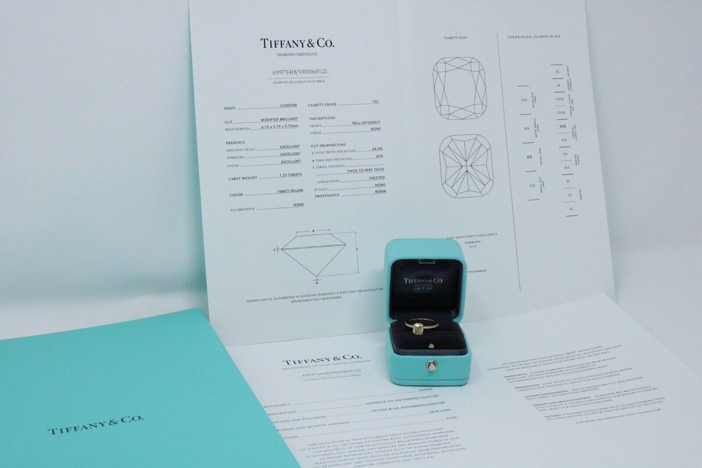 Tiffany & Co Solitaire True 1.61ct Engagement Ring Fancy Yellow Diamond 18K