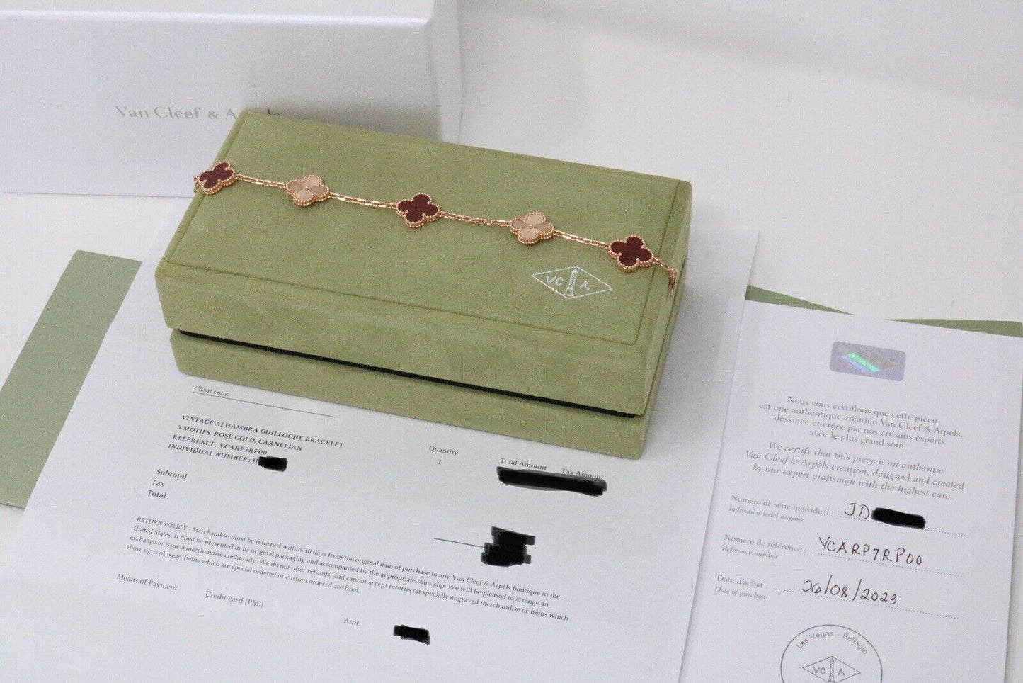 Van Cleef And Arpels Rose Gold Guilloche & Carnelian Vintage Alhambra Bracelet