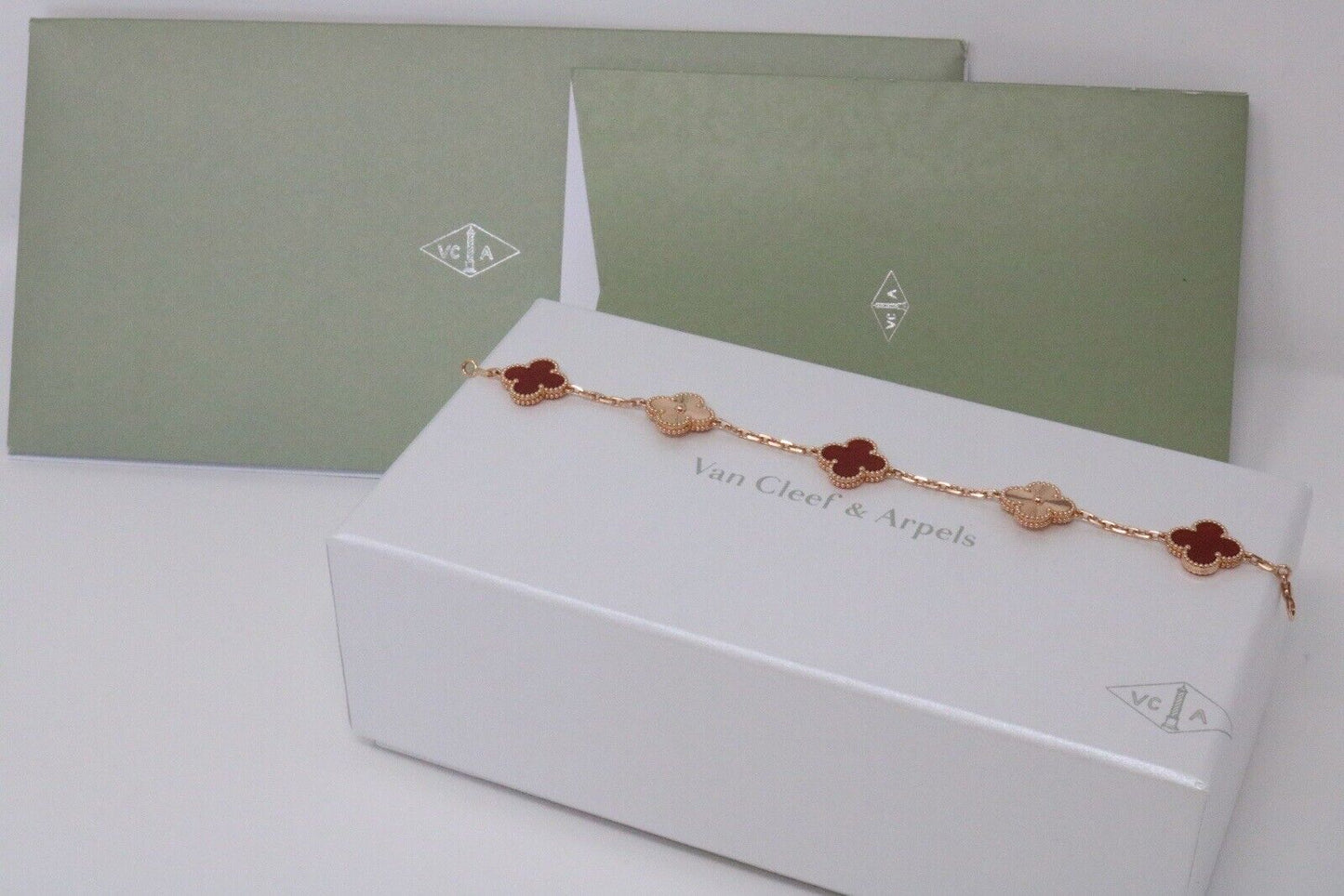 Van Cleef And Arpels Rose Gold Guilloche & Carnelian Vintage Alhambra Bracelet