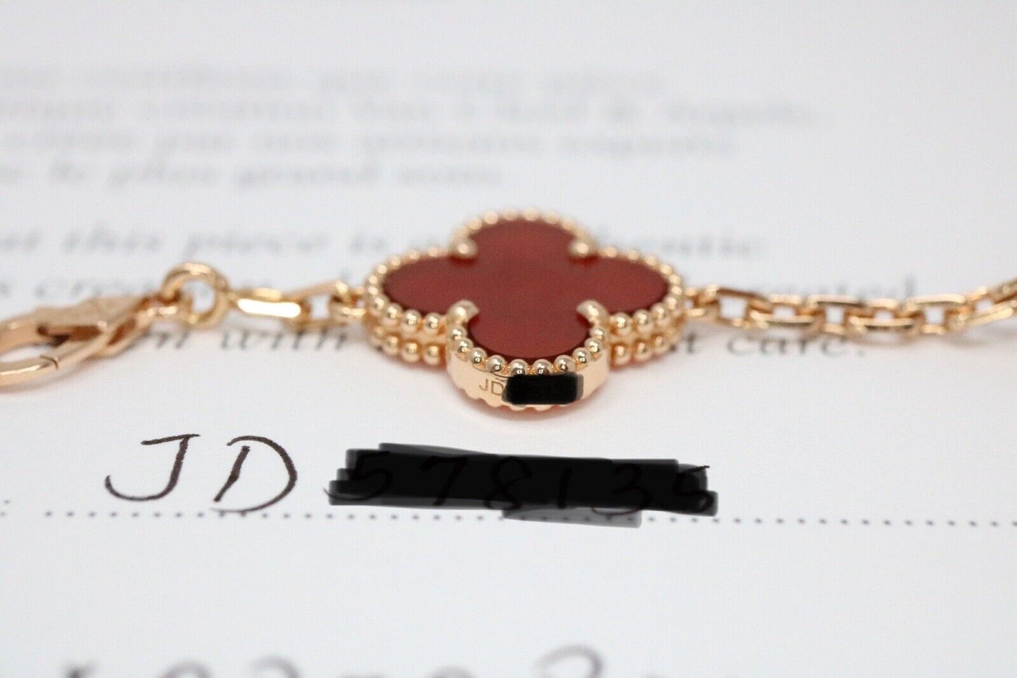 Van Cleef And Arpels Rose Gold Guilloche & Carnelian Vintage Alhambra Bracelet