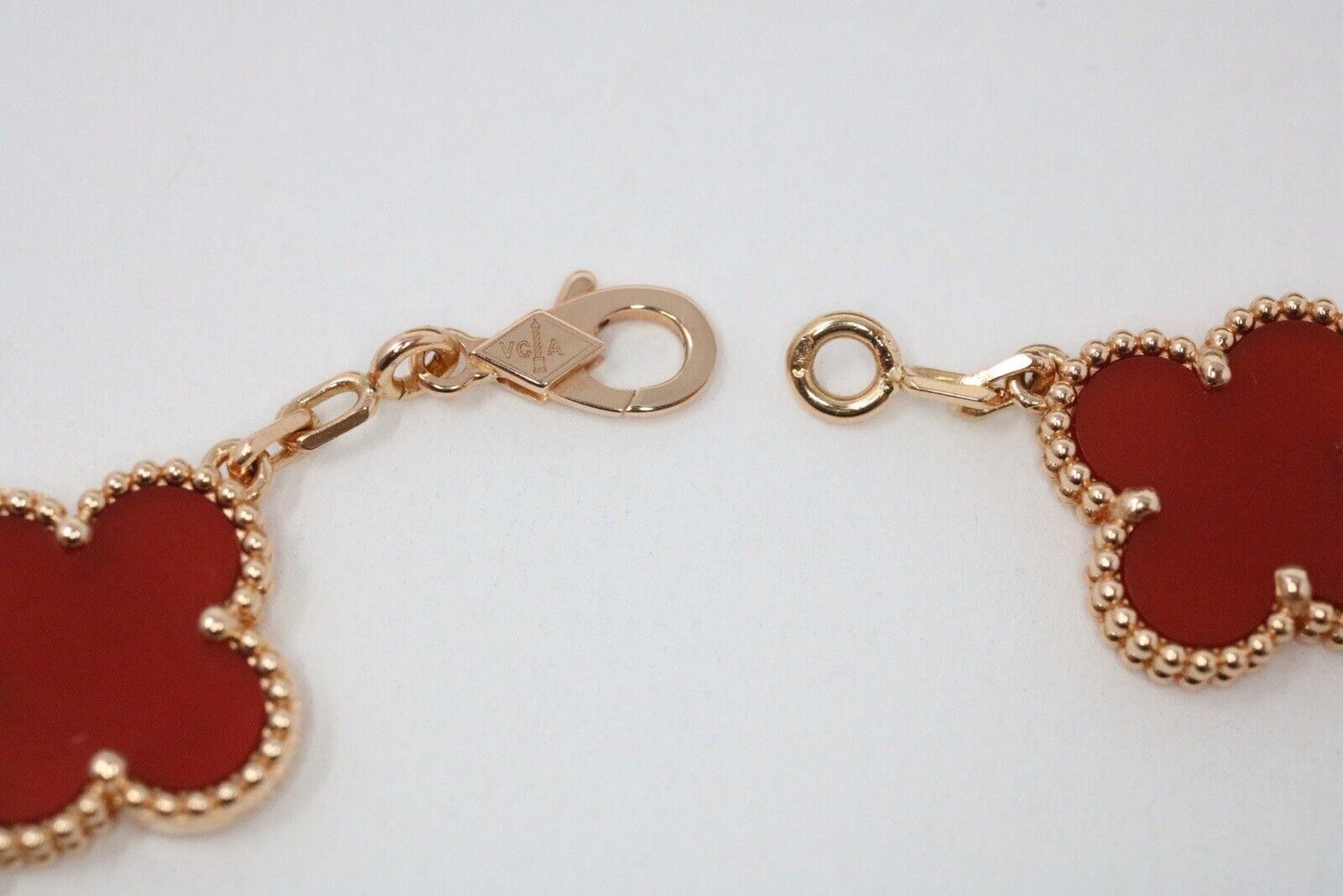 Van Cleef And Arpels Rose Gold Guilloche & Carnelian Vintage Alhambra Bracelet