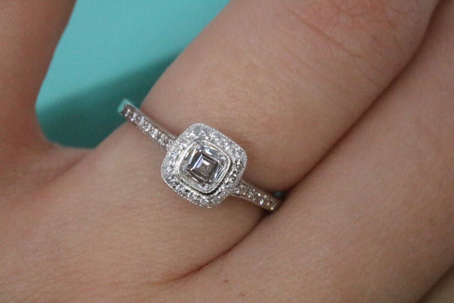 Tiffany & Co Legacy Cushion Diamond Halo Engagement Ring VVS/F .55ctw