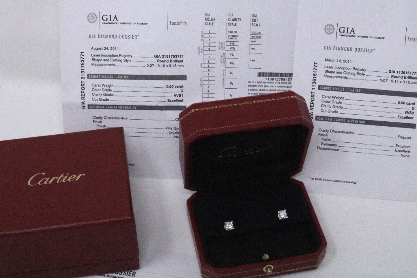 Cartier C de Cartier Diamond Stud Earrings 1.00ct G/VVS1 18K White Gold