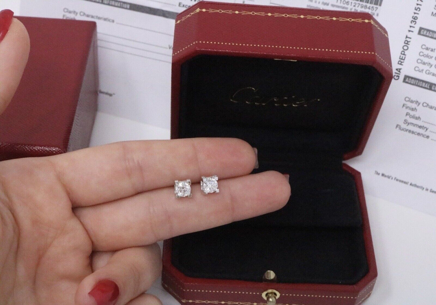 Cartier C de Cartier Diamond Stud Earrings 1.00ct G/VVS1 18K White Gold