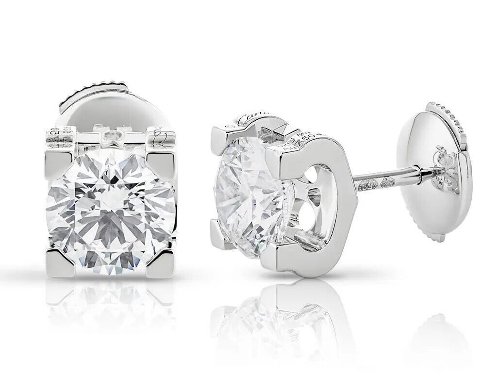 Cartier C de Cartier Diamond Stud Earrings 1.00ct G/VVS1 18K White Gold