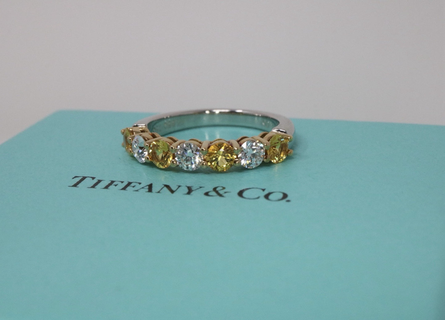 Tiffany & Co Platinum Diamond And Sapphire Band Ring 1.03 VS1