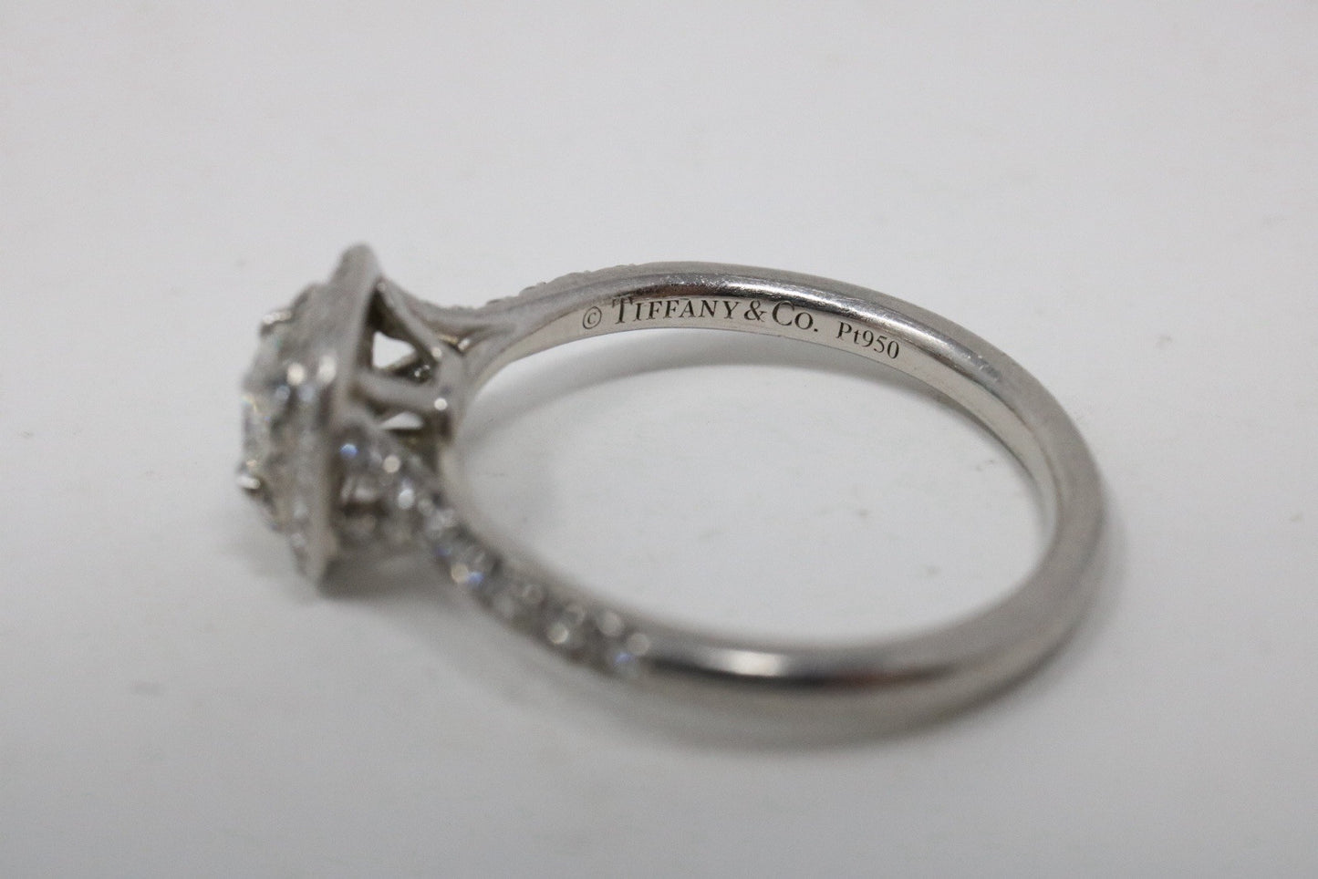 Tiffany & Co Platinum Soleste Cushion 0.46ct Diamond Halo Engagement Ring