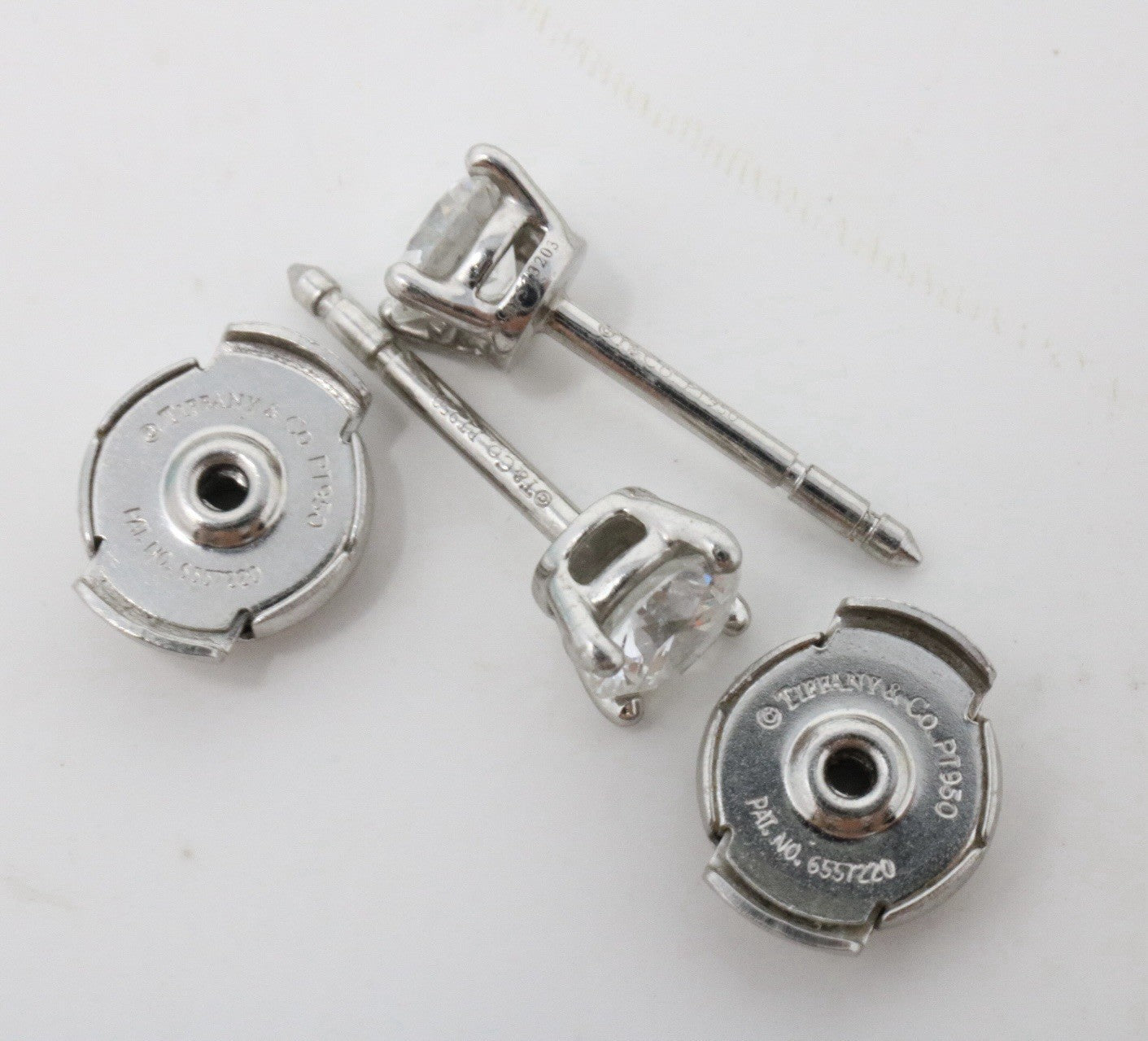 Tiffany & Co Platinum Round Brilliant Cut Diamond Stud Earrings .70ct
