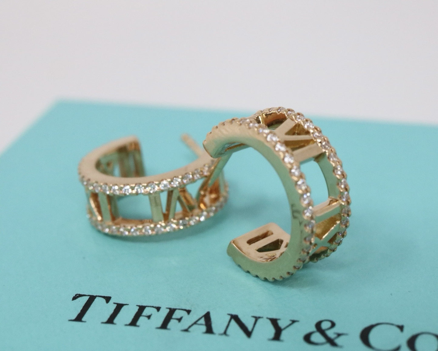 Tiffany & Co Atlas Diamond Hoop Earrings 18k Rose Gold $4500