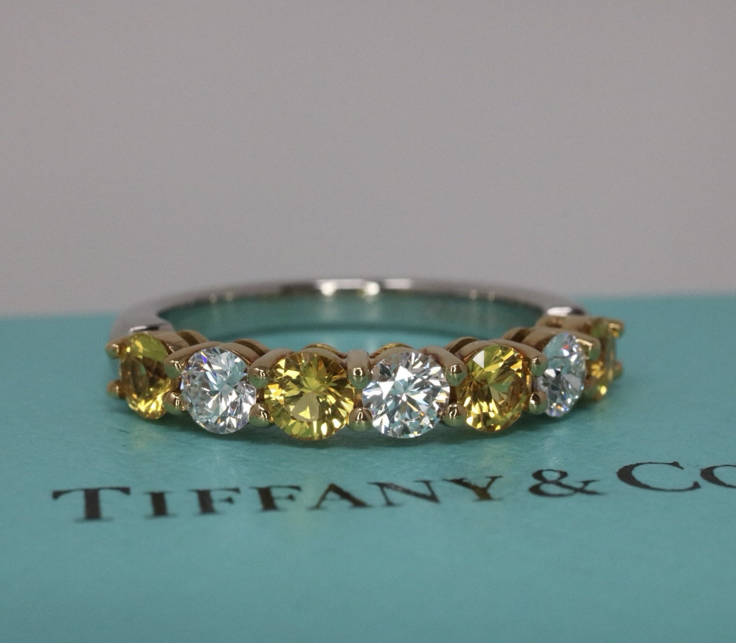 Tiffany & Co Platinum Diamond And Sapphire Band Ring 1.03 VS1