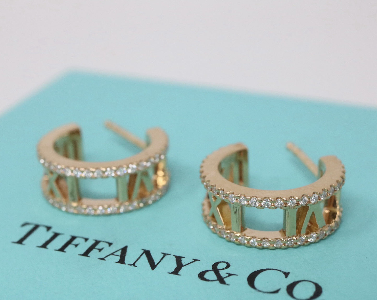 Tiffany & Co Atlas Diamond Hoop Earrings 18k Rose Gold $4500