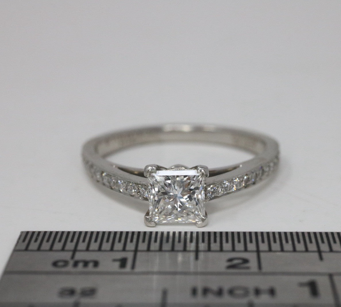 Tiffany & Co Princess Cut .81ct Diamond Engagement Ring Platinum E VS1