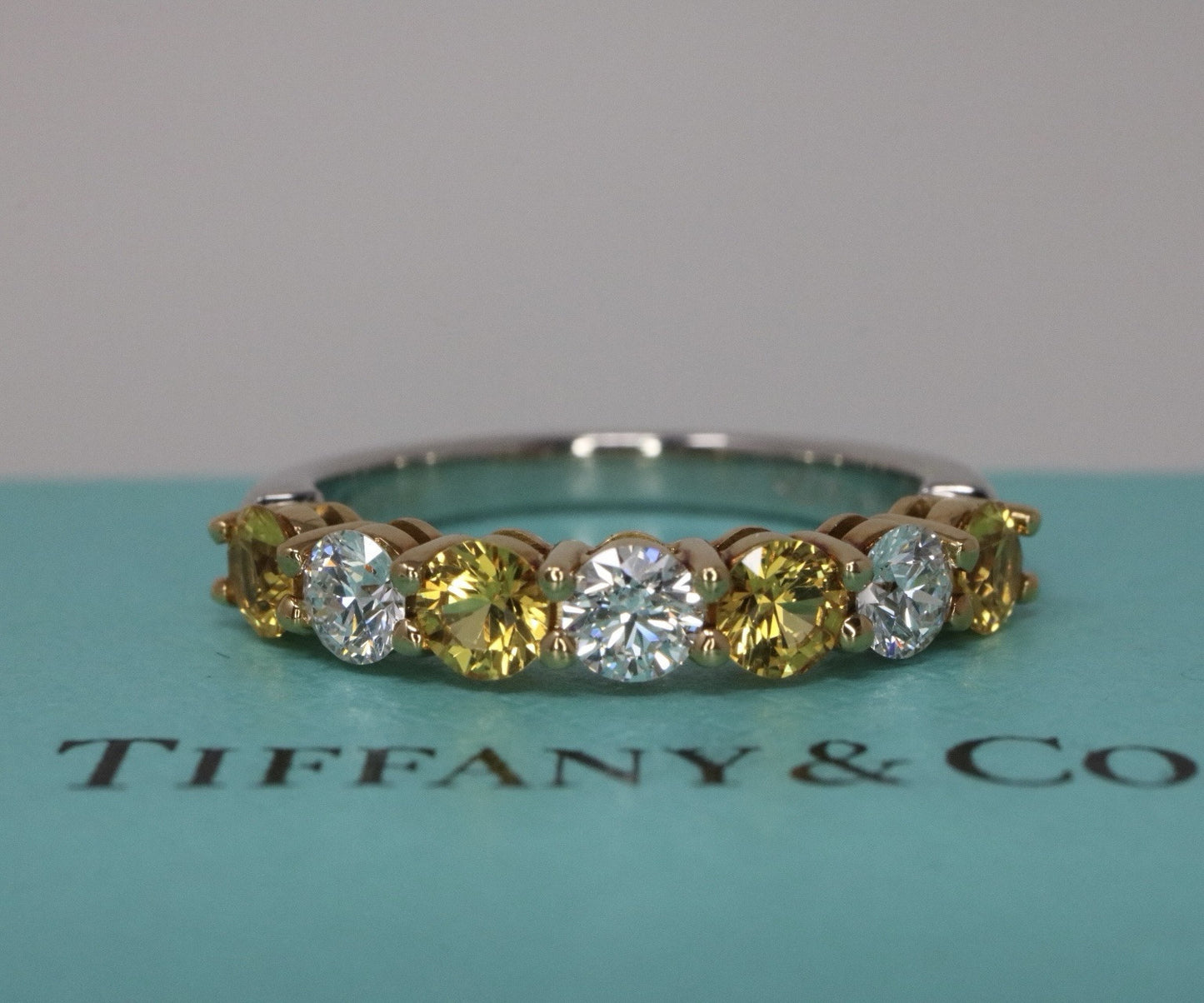 Tiffany & Co Platinum Diamond And Sapphire Band Ring 1.03 VS1