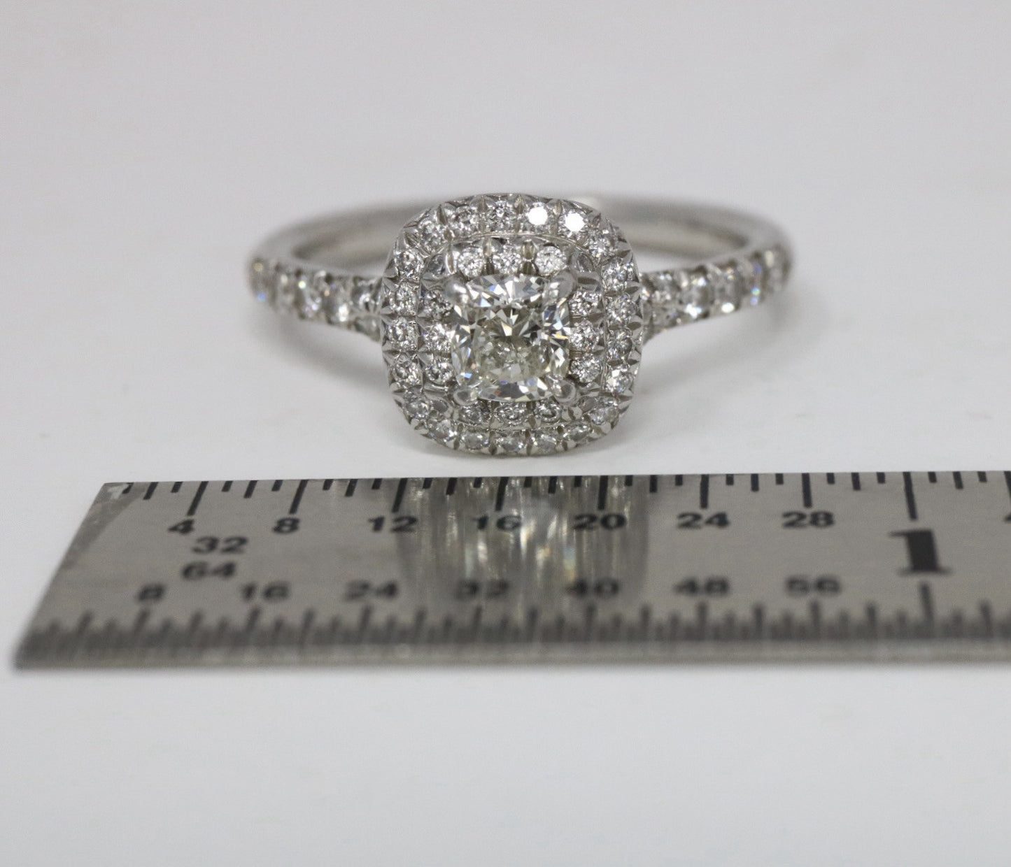 Tiffany & Co Platinum Soleste Cushion 0.46ct Diamond Halo Engagement Ring