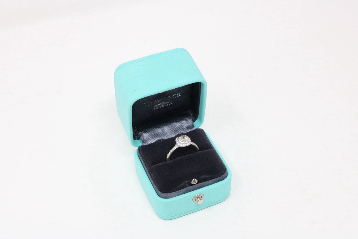 Tiffany & Co Platinum Soleste Cushion 0.46ct Diamond Halo Engagement Ring
